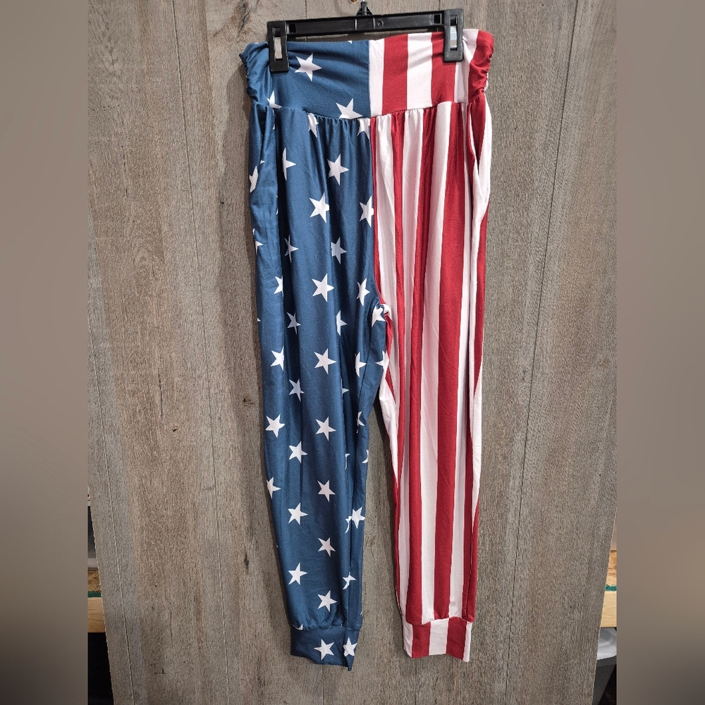 UEU Cozy Joggers American Flag 4th of July Comfy (Womens Size Large)